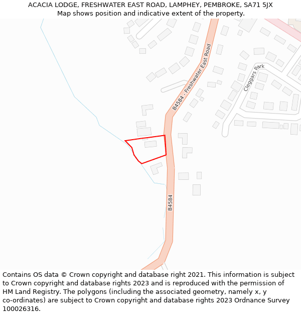 ACACIA LODGE, FRESHWATER EAST ROAD, LAMPHEY, PEMBROKE, SA71 5JX: Location map and indicative extent of plot