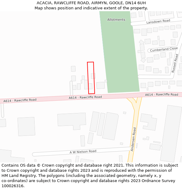 ACACIA, RAWCLIFFE ROAD, AIRMYN, GOOLE, DN14 6UH: Location map and indicative extent of plot