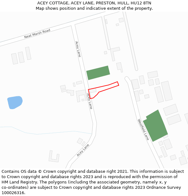 ACEY COTTAGE, ACEY LANE, PRESTON, HULL, HU12 8TN: Location map and indicative extent of plot