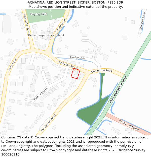 ACHATINA, RED LION STREET, BICKER, BOSTON, PE20 3DR: Location map and indicative extent of plot
