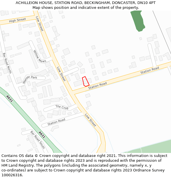 ACHILLEION HOUSE, STATION ROAD, BECKINGHAM, DONCASTER, DN10 4PT: Location map and indicative extent of plot