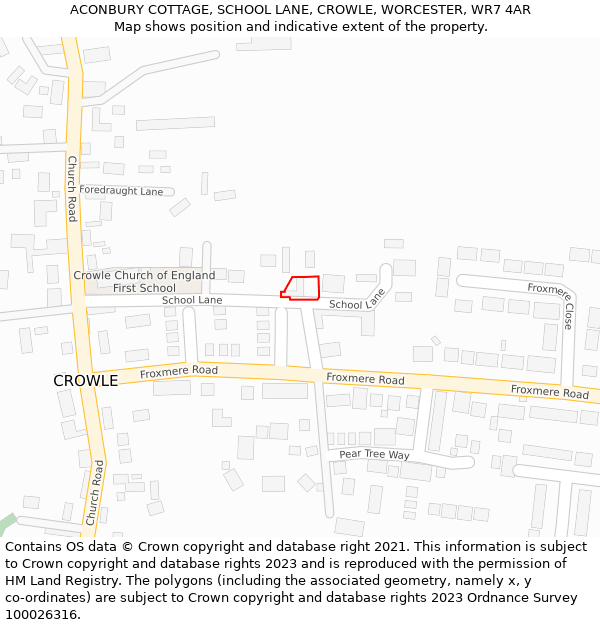 ACONBURY COTTAGE, SCHOOL LANE, CROWLE, WORCESTER, WR7 4AR: Location map and indicative extent of plot