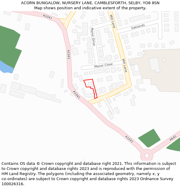ACORN BUNGALOW, NURSERY LANE, CAMBLESFORTH, SELBY, YO8 8SN: Location map and indicative extent of plot