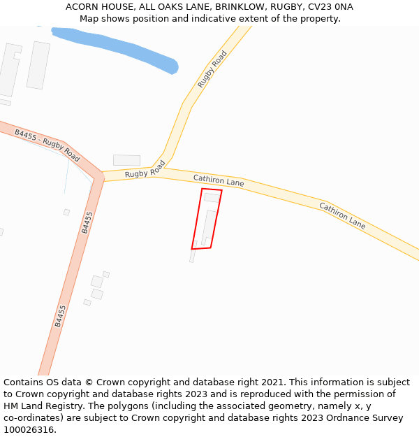 ACORN HOUSE, ALL OAKS LANE, BRINKLOW, RUGBY, CV23 0NA: Location map and indicative extent of plot