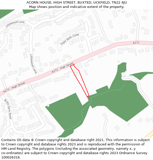 ACORN HOUSE, HIGH STREET, BUXTED, UCKFIELD, TN22 4JU: Location map and indicative extent of plot