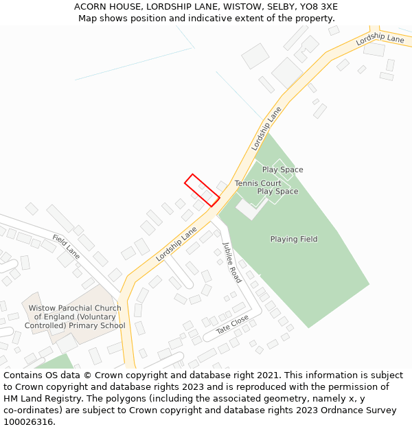 ACORN HOUSE, LORDSHIP LANE, WISTOW, SELBY, YO8 3XE: Location map and indicative extent of plot
