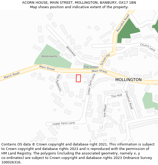 ACORN HOUSE, MAIN STREET, MOLLINGTON, BANBURY, OX17 1BN: Location map and indicative extent of plot