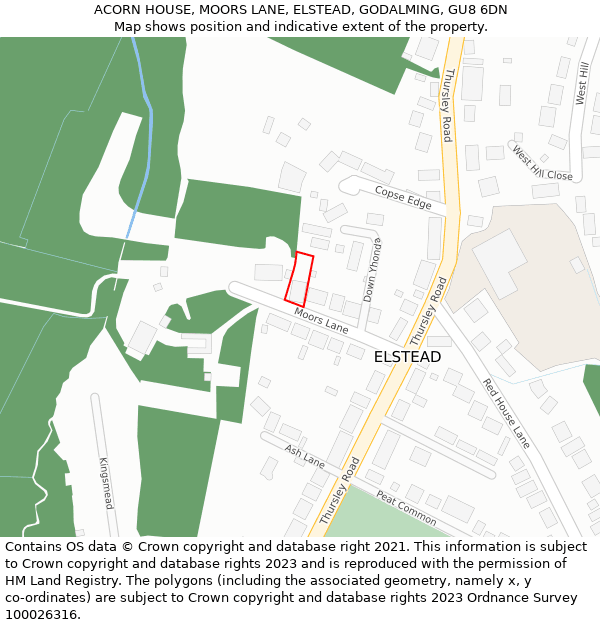 ACORN HOUSE, MOORS LANE, ELSTEAD, GODALMING, GU8 6DN: Location map and indicative extent of plot