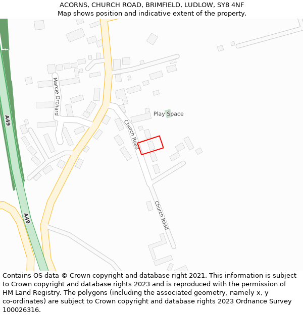 ACORNS, CHURCH ROAD, BRIMFIELD, LUDLOW, SY8 4NF: Location map and indicative extent of plot