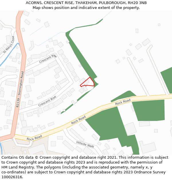 ACORNS, CRESCENT RISE, THAKEHAM, PULBOROUGH, RH20 3NB: Location map and indicative extent of plot