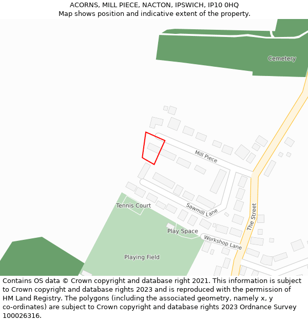 ACORNS, MILL PIECE, NACTON, IPSWICH, IP10 0HQ: Location map and indicative extent of plot