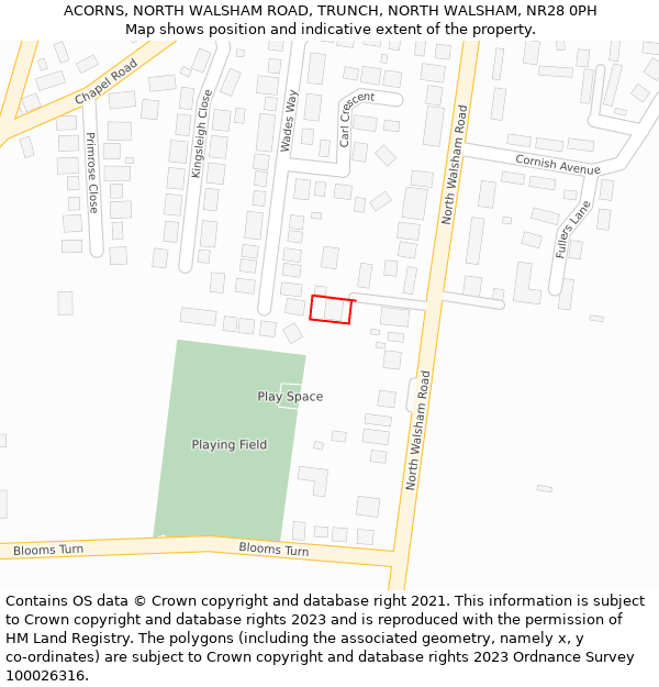 ACORNS, NORTH WALSHAM ROAD, TRUNCH, NORTH WALSHAM, NR28 0PH: Location map and indicative extent of plot