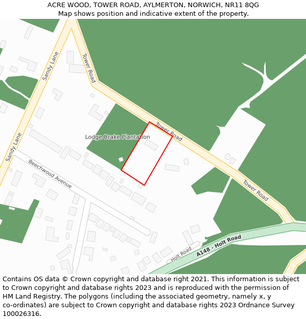 ACRE WOOD, TOWER ROAD, AYLMERTON, NORWICH, NR11 8QG: Location map and indicative extent of plot