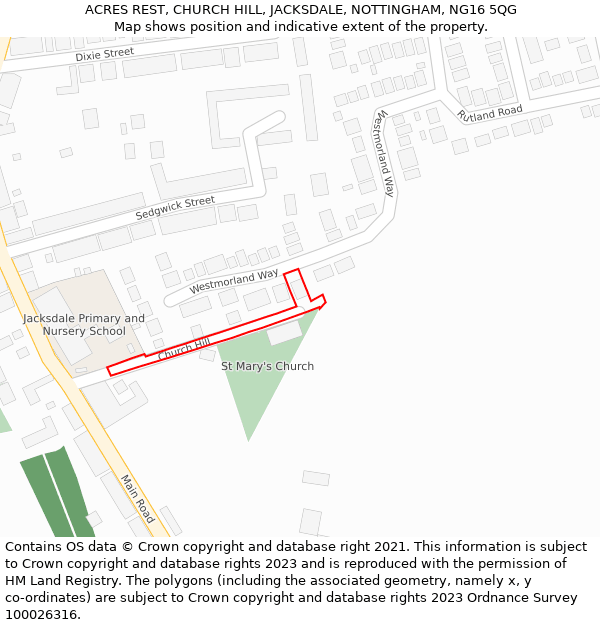 ACRES REST, CHURCH HILL, JACKSDALE, NOTTINGHAM, NG16 5QG: Location map and indicative extent of plot