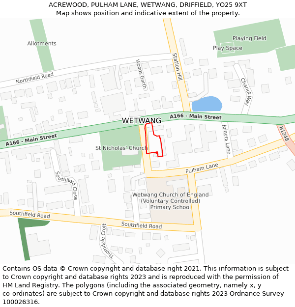 ACREWOOD, PULHAM LANE, WETWANG, DRIFFIELD, YO25 9XT: Location map and indicative extent of plot