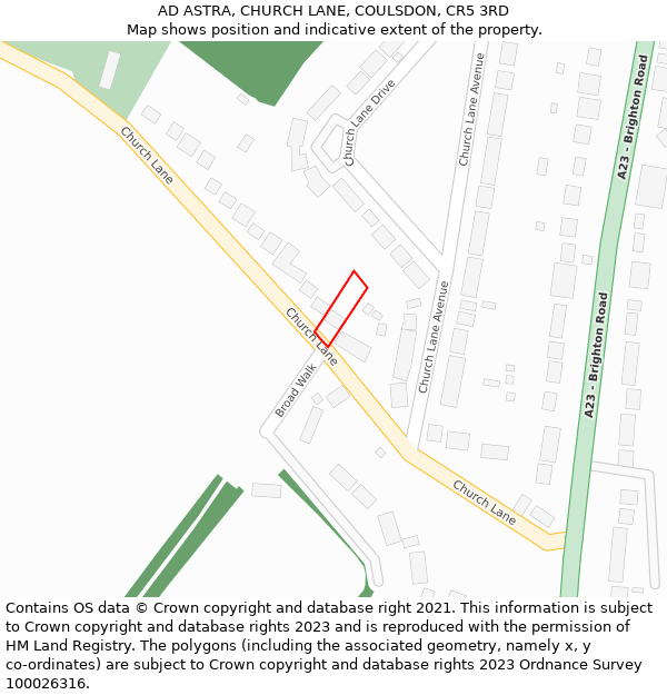 AD ASTRA, CHURCH LANE, COULSDON, CR5 3RD: Location map and indicative extent of plot