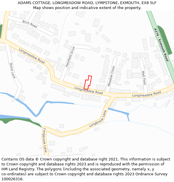 ADAMS COTTAGE, LONGMEADOW ROAD, LYMPSTONE, EXMOUTH, EX8 5LF: Location map and indicative extent of plot