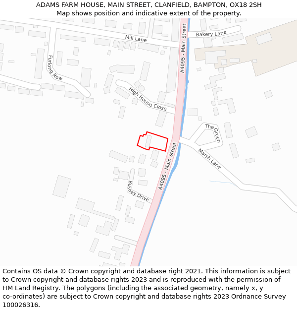 ADAMS FARM HOUSE, MAIN STREET, CLANFIELD, BAMPTON, OX18 2SH: Location map and indicative extent of plot