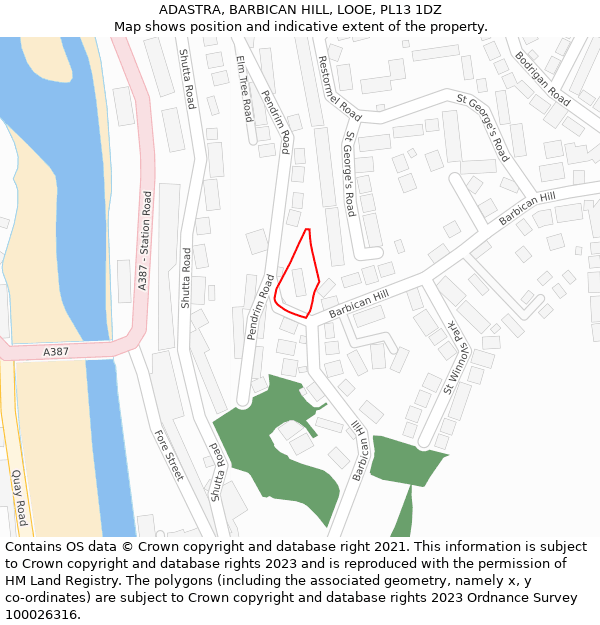 ADASTRA, BARBICAN HILL, LOOE, PL13 1DZ: Location map and indicative extent of plot