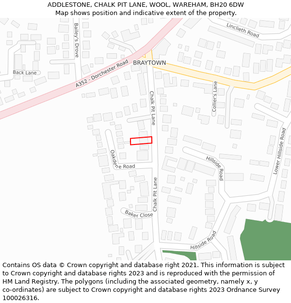 ADDLESTONE, CHALK PIT LANE, WOOL, WAREHAM, BH20 6DW: Location map and indicative extent of plot