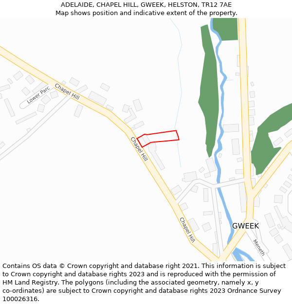 ADELAIDE, CHAPEL HILL, GWEEK, HELSTON, TR12 7AE: Location map and indicative extent of plot