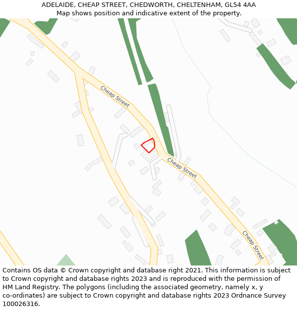 ADELAIDE, CHEAP STREET, CHEDWORTH, CHELTENHAM, GL54 4AA: Location map and indicative extent of plot
