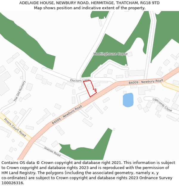 ADELAIDE HOUSE, NEWBURY ROAD, HERMITAGE, THATCHAM, RG18 9TD: Location map and indicative extent of plot