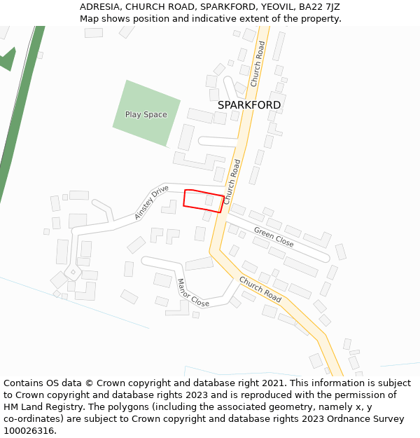 ADRESIA, CHURCH ROAD, SPARKFORD, YEOVIL, BA22 7JZ: Location map and indicative extent of plot