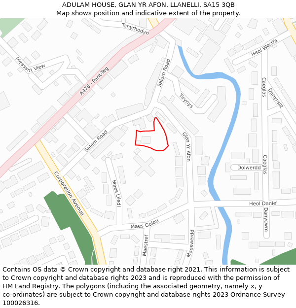 ADULAM HOUSE, GLAN YR AFON, LLANELLI, SA15 3QB: Location map and indicative extent of plot