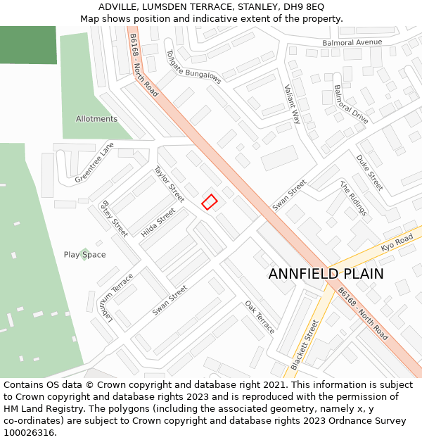 ADVILLE, LUMSDEN TERRACE, STANLEY, DH9 8EQ: Location map and indicative extent of plot