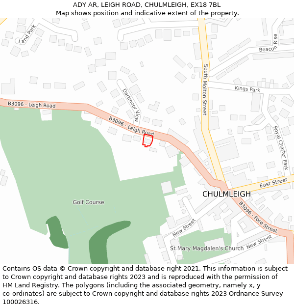 ADY AR, LEIGH ROAD, CHULMLEIGH, EX18 7BL: Location map and indicative extent of plot