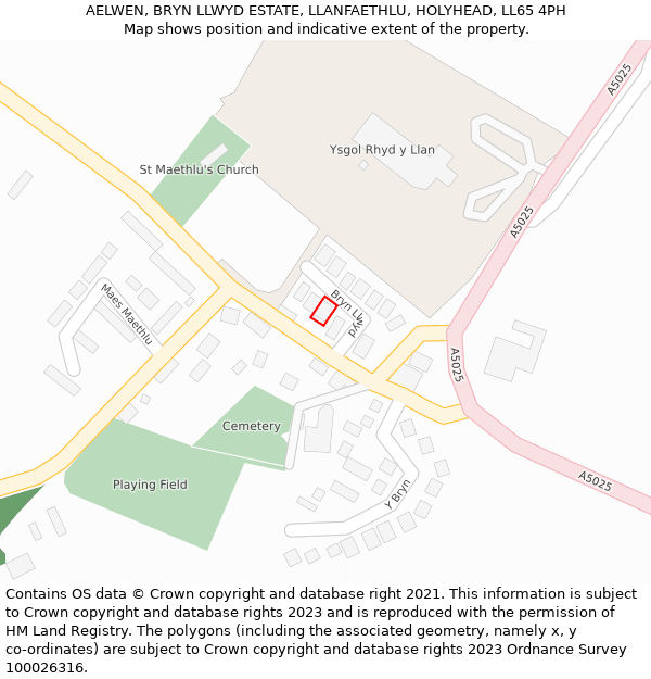 AELWEN, BRYN LLWYD ESTATE, LLANFAETHLU, HOLYHEAD, LL65 4PH: Location map and indicative extent of plot