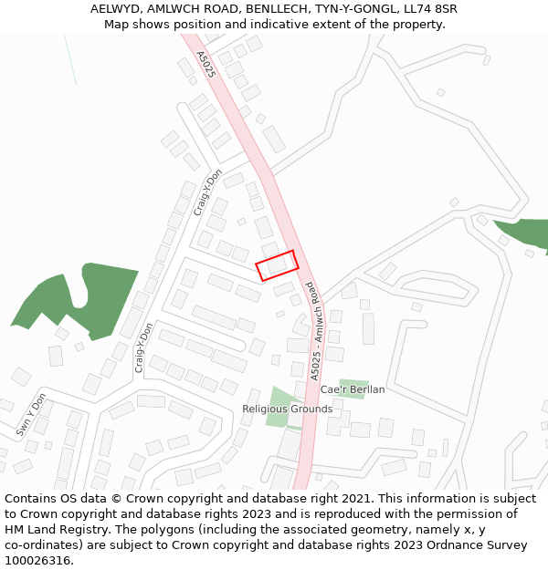 AELWYD, AMLWCH ROAD, BENLLECH, TYN-Y-GONGL, LL74 8SR: Location map and indicative extent of plot