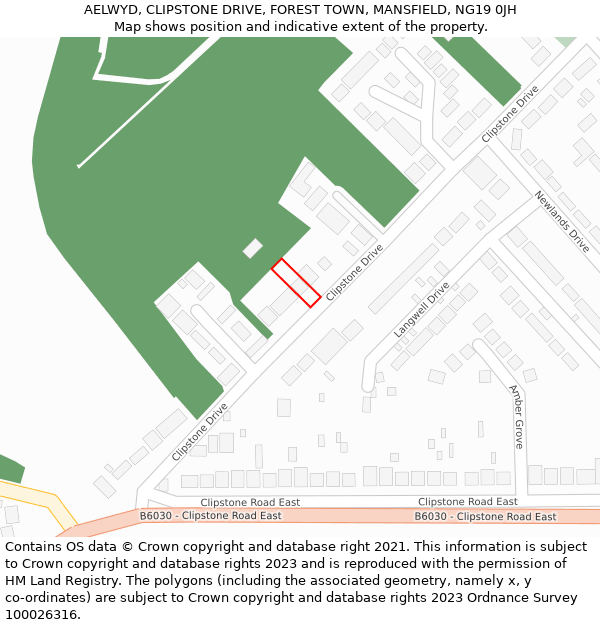 AELWYD, CLIPSTONE DRIVE, FOREST TOWN, MANSFIELD, NG19 0JH: Location map and indicative extent of plot