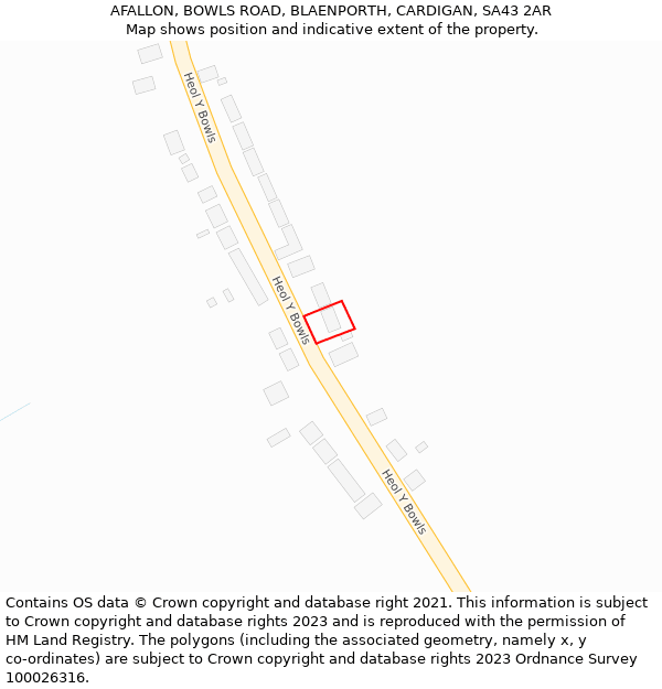 AFALLON, BOWLS ROAD, BLAENPORTH, CARDIGAN, SA43 2AR: Location map and indicative extent of plot