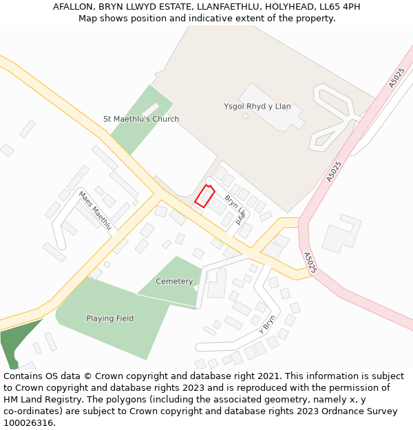 AFALLON, BRYN LLWYD ESTATE, LLANFAETHLU, HOLYHEAD, LL65 4PH: Location map and indicative extent of plot