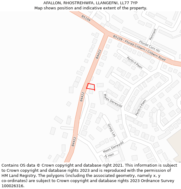 AFALLON, RHOSTREHWFA, LLANGEFNI, LL77 7YP: Location map and indicative extent of plot