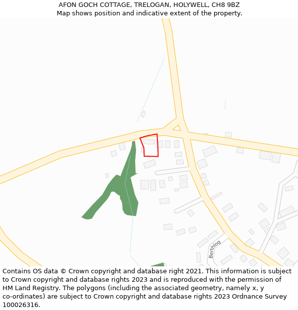 AFON GOCH COTTAGE, TRELOGAN, HOLYWELL, CH8 9BZ: Location map and indicative extent of plot