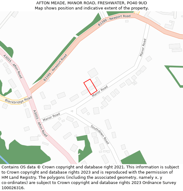 AFTON MEADE, MANOR ROAD, FRESHWATER, PO40 9UD: Location map and indicative extent of plot