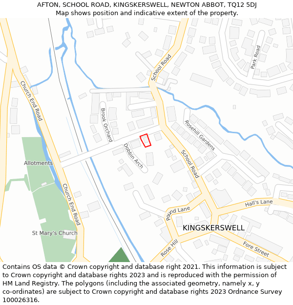 AFTON, SCHOOL ROAD, KINGSKERSWELL, NEWTON ABBOT, TQ12 5DJ: Location map and indicative extent of plot