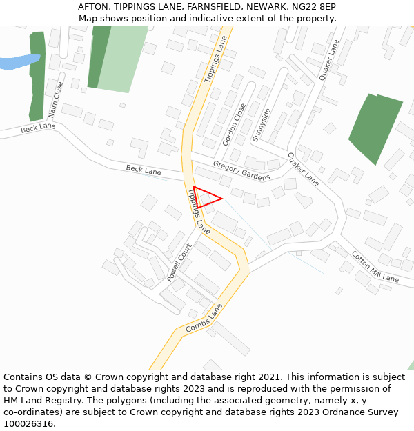 AFTON, TIPPINGS LANE, FARNSFIELD, NEWARK, NG22 8EP: Location map and indicative extent of plot