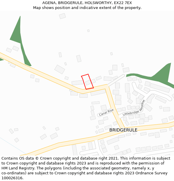 AGENA, BRIDGERULE, HOLSWORTHY, EX22 7EX: Location map and indicative extent of plot