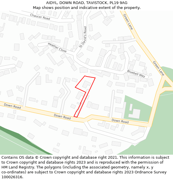 AIDYL, DOWN ROAD, TAVISTOCK, PL19 9AG: Location map and indicative extent of plot