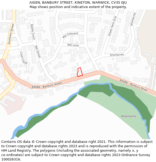 AIGEN, BANBURY STREET, KINETON, WARWICK, CV35 0JU: Location map and indicative extent of plot