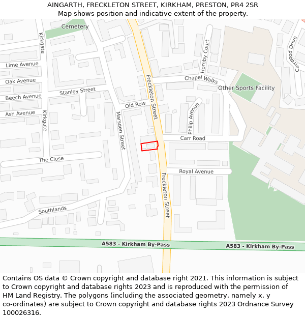 AINGARTH, FRECKLETON STREET, KIRKHAM, PRESTON, PR4 2SR: Location map and indicative extent of plot