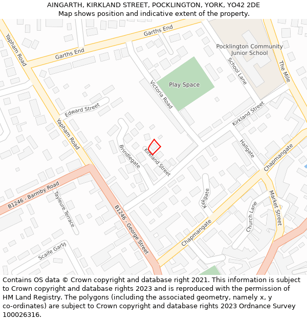 AINGARTH, KIRKLAND STREET, POCKLINGTON, YORK, YO42 2DE: Location map and indicative extent of plot