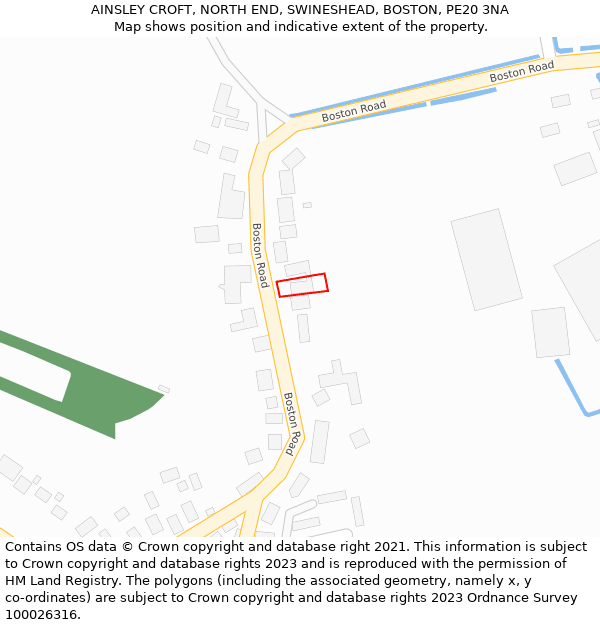 AINSLEY CROFT, NORTH END, SWINESHEAD, BOSTON, PE20 3NA: Location map and indicative extent of plot