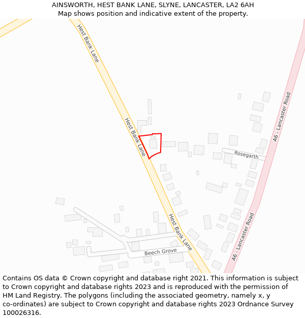 AINSWORTH, HEST BANK LANE, SLYNE, LANCASTER, LA2 6AH: Location map and indicative extent of plot