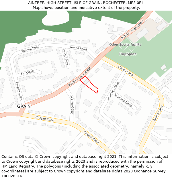 AINTREE, HIGH STREET, ISLE OF GRAIN, ROCHESTER, ME3 0BL: Location map and indicative extent of plot
