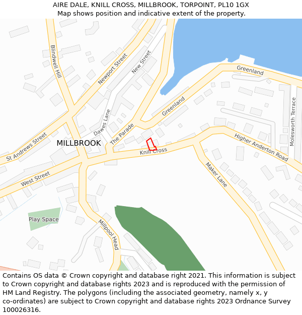 AIRE DALE, KNILL CROSS, MILLBROOK, TORPOINT, PL10 1GX: Location map and indicative extent of plot